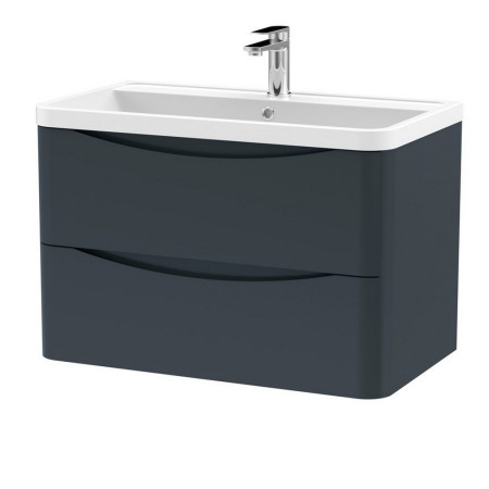 Nuie Lunar 800mm Satin Anthracite Two Drawer Wall Hung Vanity Unit with Basin