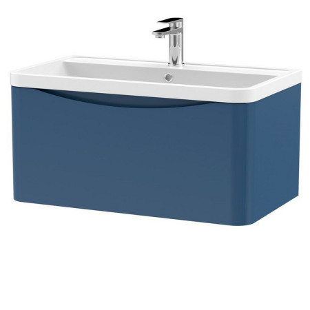 Nuie Lunar 800mm Satin Blue One Drawer Wall Hung Vanity Unit with Basin