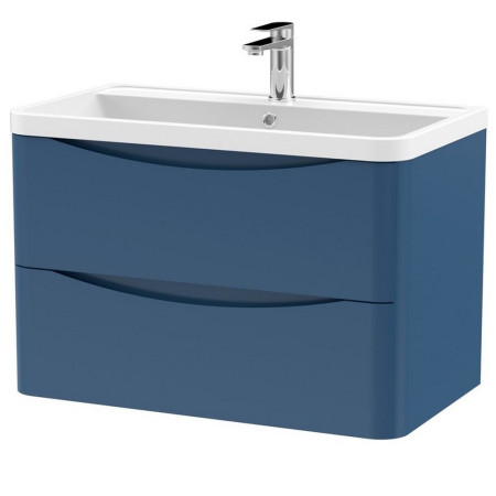 Nuie Lunar 800mm Satin Blue Two Drawer Wall Hung Vanity Unit with Basin