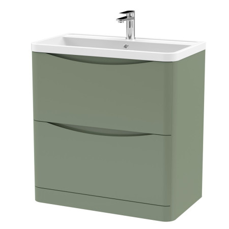 Nuie Lunar 800mm Satin Green Two Drawer Floorstanding Vanity Unit with Basin