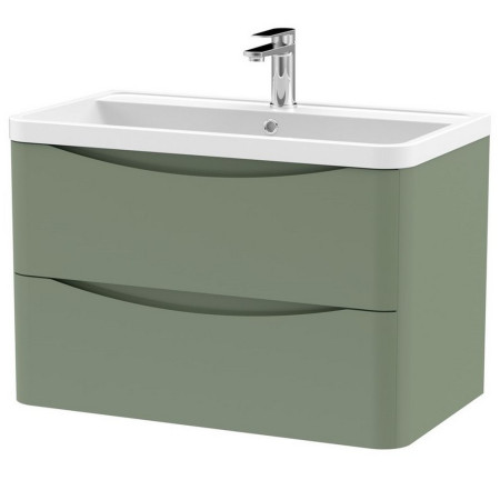 Nuie Lunar 800mm Satin Green Two Drawer Wall Hung Vanity Unit with Basin