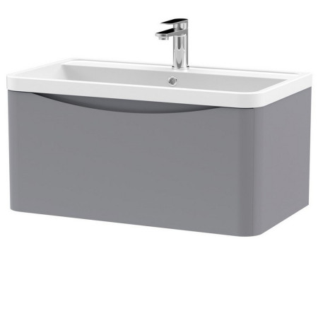 Nuie Lunar 800mm Satin Grey One Drawer Wall Hung Vanity Unit with Basin