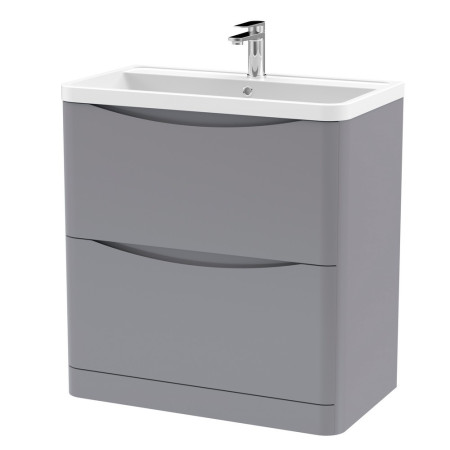 Nuie Lunar 800mm Satin Grey Two Drawer Floorstanding Vanity Unit with Basin