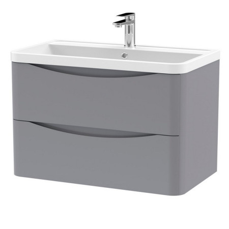 Nuie Lunar 800mm Satin Grey Two Drawer Wall Hung Vanity Unit with Basin