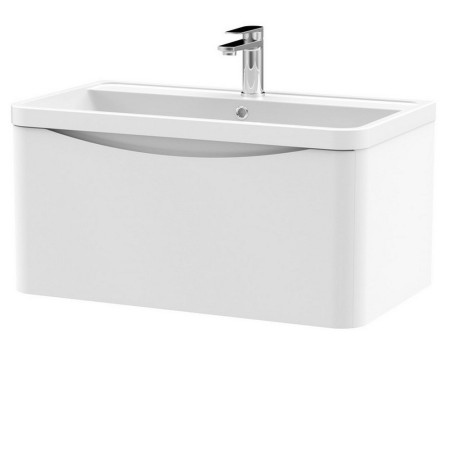 Nuie Lunar 800mm Satin White One Drawer Wall Hung Vanity Unit with Basin