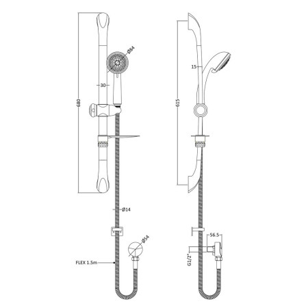 A3273A Nuie Luxury Curved Slider Rail Kit Line Drawing