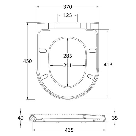 NTS007 Nuie Luxury D Shaped Soft Close Toilet Seat Line Drawing