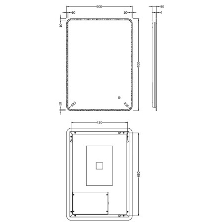 LQ603 Nuie Lynx Ambient LED 700 x 500mm Touch Sensor Mirror Line Drawing