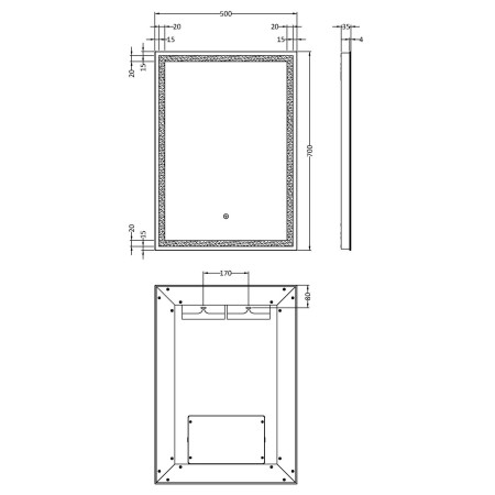 LQ502 Nuie Lyra LED 700 x 500mm Touch Sensor Mirror Line Drawing