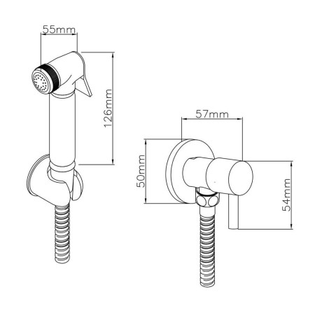 BW001 Nuie Manual Douche Spray Kit Line Drawing