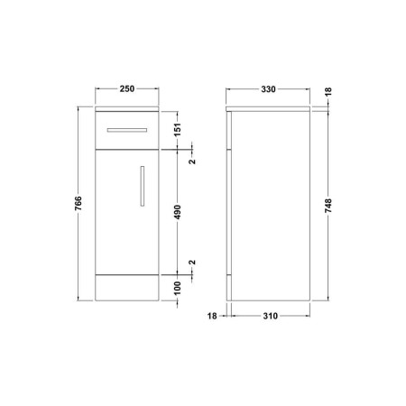 PRC172 Nuie Mayford 250 x 330mm Cupboard Unit Line Drawing