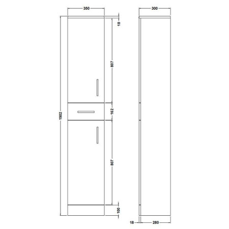 PRC163 Nuie Mayford 350 x 300mm Tall Storage Unit Line Drawing