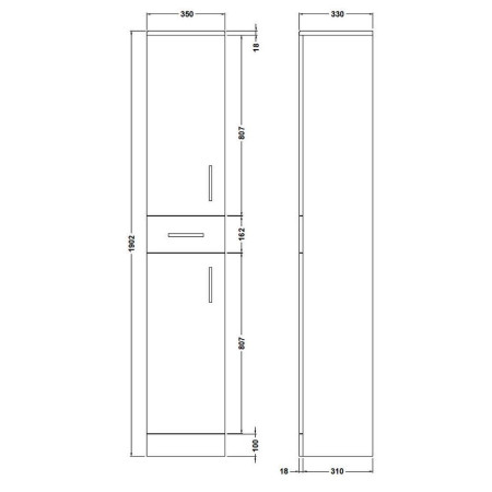 PRC164 Nuie Mayford 350 x 330mm Tall Storage Unit Line Drawing
