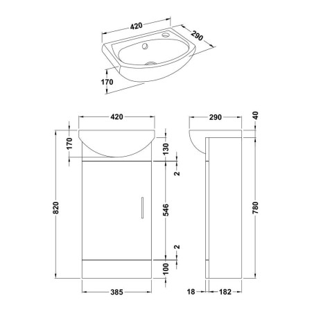 NVS100 Nuie Mayford 420mm Cloakroom Cabinet and Basin (2)