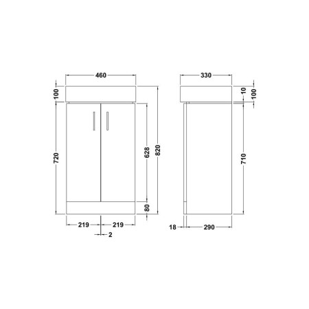 VTFW450 Nuie Mayford 450mm Floor Standing Cabinet and Basin Line Drawing