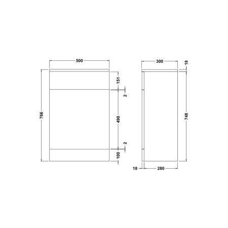PRC141 Nuie Mayford 500 x 300mm WC Unit Line Drawing