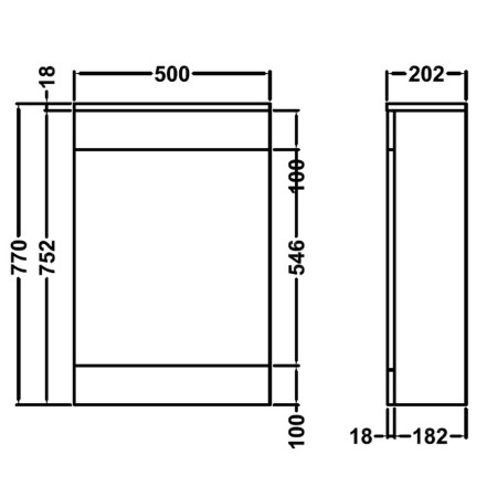 NVS142 Nuie Mayford 500mm WC Unit with Concealed Cistern Line Drawing