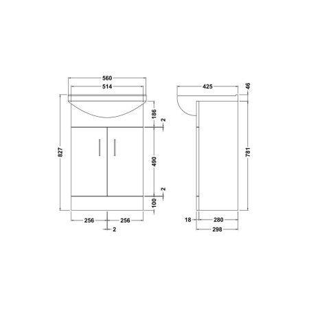 VTM550 Nuie Mayford 550mm Floor Standing Vanity Unit with Square Basin (2)