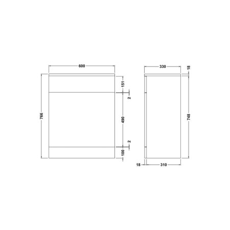 PRC144 Nuie Mayford 600 x 330mm WC Unit Line Drawing