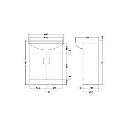 VTM650 Nuie Mayford 650mm Floor Standing Vanity Unit with Square Basin (2)