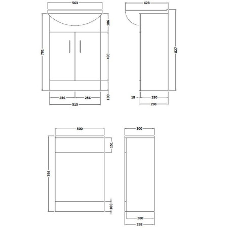 FMD001 Nuie Mayford Cloakroom Saturn Furniture Pack with Square Basin (3)
