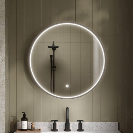 LQ741 Nuie Mensa 600mm Black Round Framed LED Mirror Lifestyle