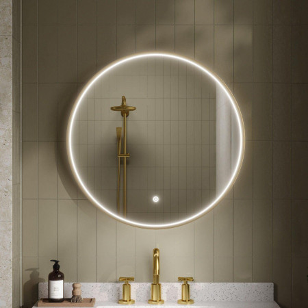 LQ742 Nuie Mensa 600mm Brushed Brass Round Framed LED Mirror Lifestyle