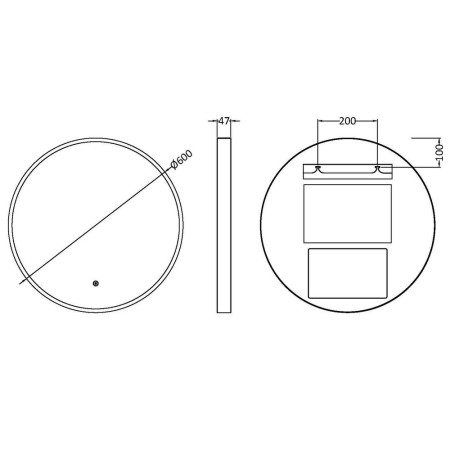 LQ743 Nuie Mensa 600mm Chrome Round Framed LED Mirror Line Drawing