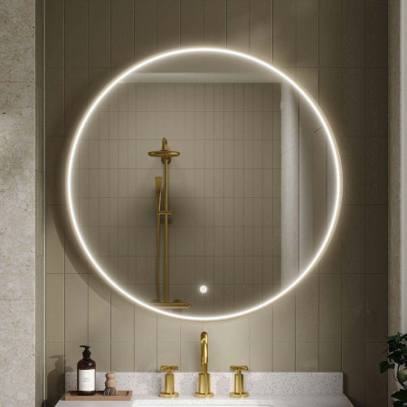 LQ752 Nuie Mensa 800mm Brushed Brass Round Framed LED Mirror Lifestyle
