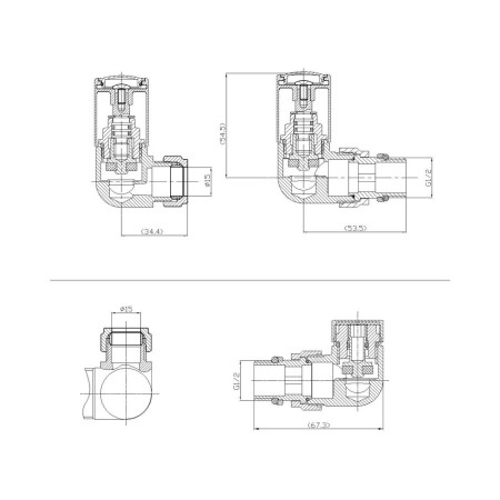 HT309 Nuie Minimalist Corner Dual Fuel Radiator Valves Pack Line Drawing
