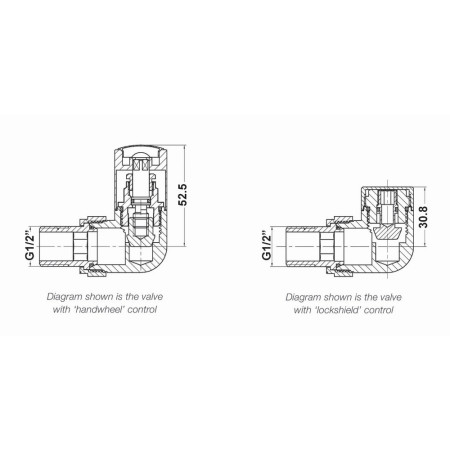 HT321 Nuie Minimalist Corner Radiator Valves Pack Line Drawing