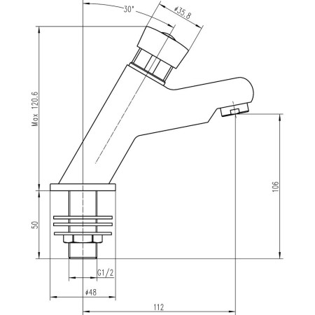 TWS007 Nuie Non Concussive Chrome Basin Taps Line Drawing