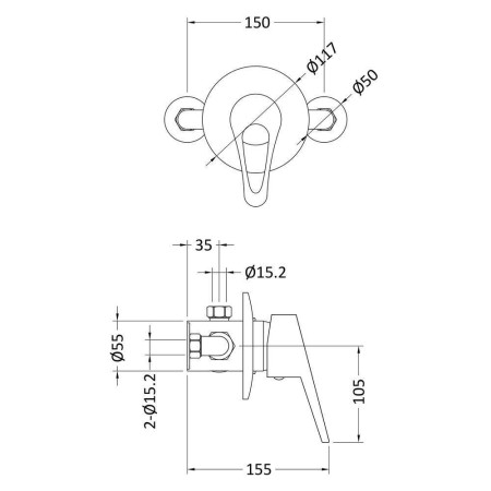 A3200 Nuie Ocean Chrome Manual Concealed or Exposed Shower Valve Line Drawing