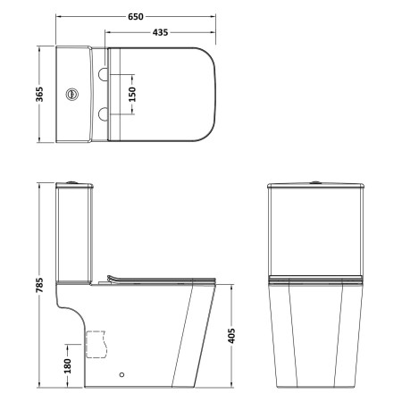 NCG551 Nuie Orlen Rimless Close Coupled WC Pan and Seat Dimensions