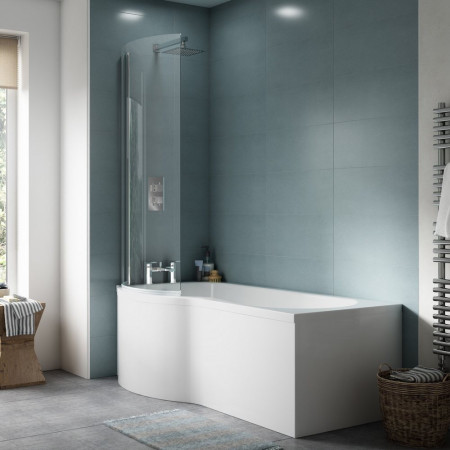 SBATH24 Nuie P Shaped Left Handed 1500 x 850mm Shower Bath Set Bathroom Setting