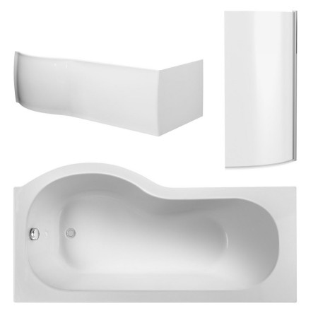 Nuie P Shaped Right Handed 1500 x 850mm Shower Bath Set