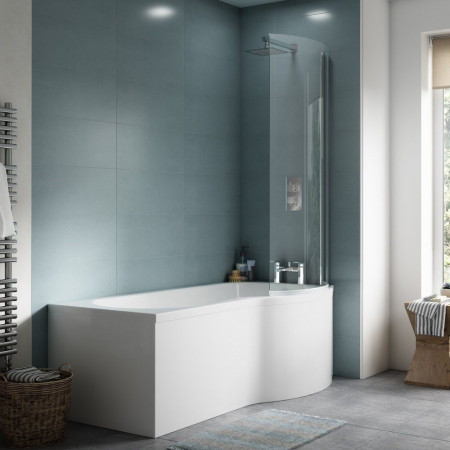 SBATH23 Nuie P Shaped Right Handed 1700 x 850mm Shower Bath Set Bathroom Setting