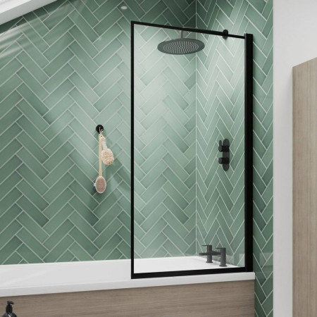 NSSQBFC Nuie Pacific Black Square Hinged Framed Bath Screen Lifestyle