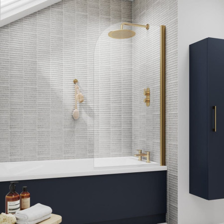NSS18 Nuie Pacific Brushed Brass Round Hinged Bath Screen Lifestyle