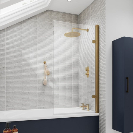 NSSQ78 Nuie Pacific Brushed Brass Square Hinged Bath Screen Lifestyle