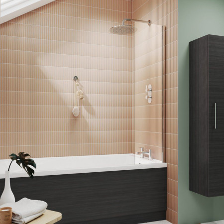 NSSF1 Nuie Pacific Polished Chrome 6mm Square Fixed Bath Screen Lifestyle