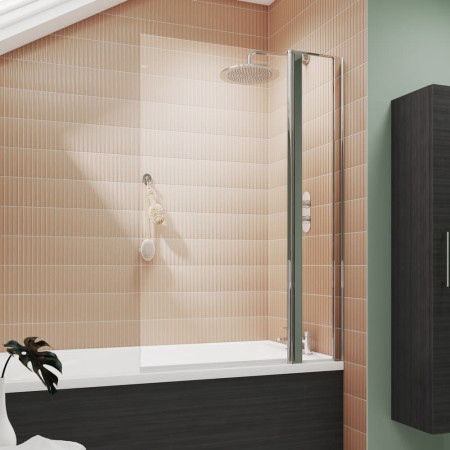 NSSQ1 Nuie Pacific Polished Chrome 6mm Square Hinged Bath Screen with Fixed Panel (2)