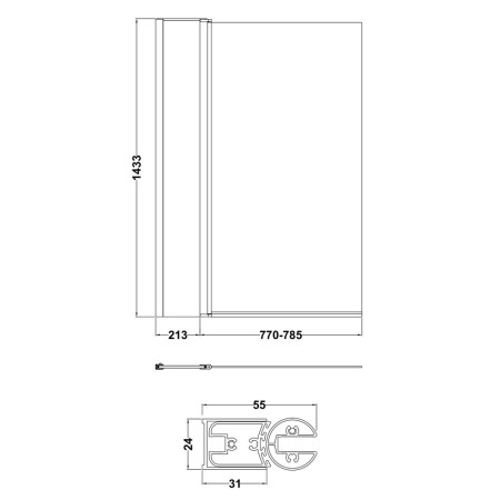 NSSQ1 Nuie Pacific Polished Chrome 6mm Square Hinged Bath Screen with Fixed Panel (3)