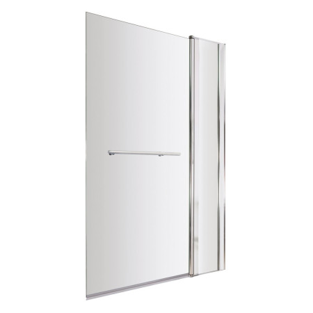 Nuie Pacific Polished Chrome 6mm Square Hinged Bath Screen with Fixed Panel and Towel Rail
