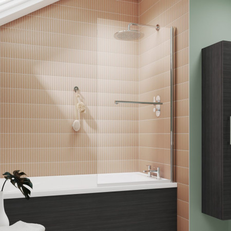 NSSQR Nuie Pacific Polished Chrome 6mm Square Hinged Bath Screen with Rail Lifestyle