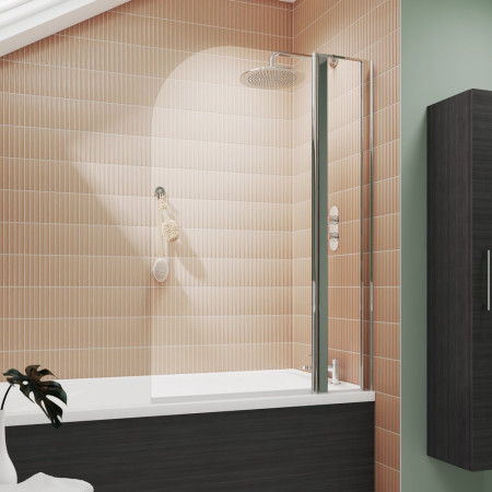 NSS2 Nuie Pacific Polished Chrome 790mm Round Hinged Bath Screen with Fixed Panel (2)