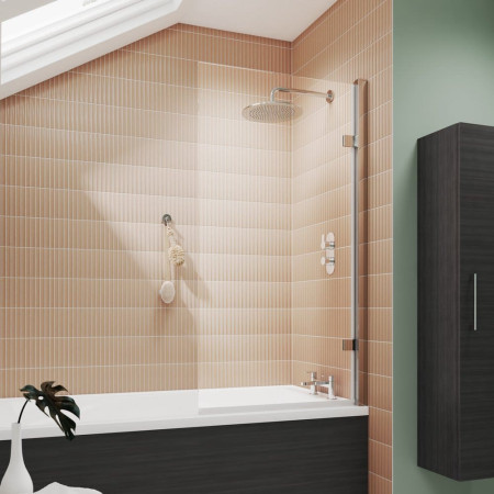 NSSQ7 Nuie Pacific Polished Chrome 8mm Square Hinged Bath Screen Lifestyle