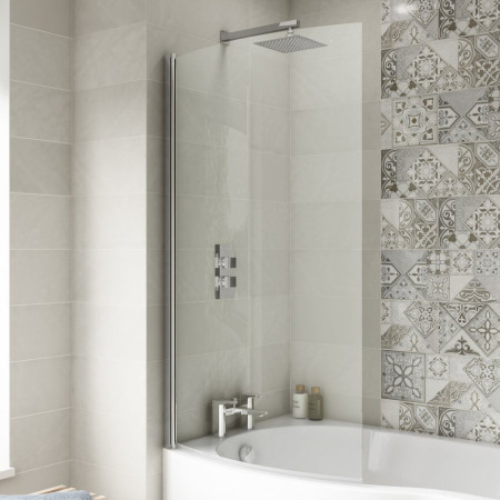 NBBS1 Nuie Pacific Polished Chrome Curved Hinged B Bath Screen Bathroom Setting