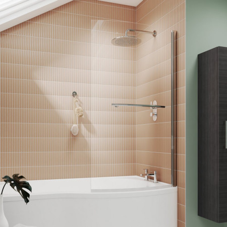 Nuie Pacific Polished Chrome Curved Hinged B Bath Screen with Rail Lifestyle