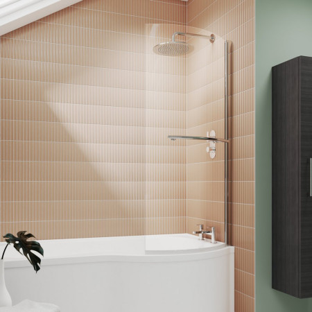 NCSR1 Nuie Pacific Polished Chrome Curved Hinged P Bath Screen with Rail Lifestyle